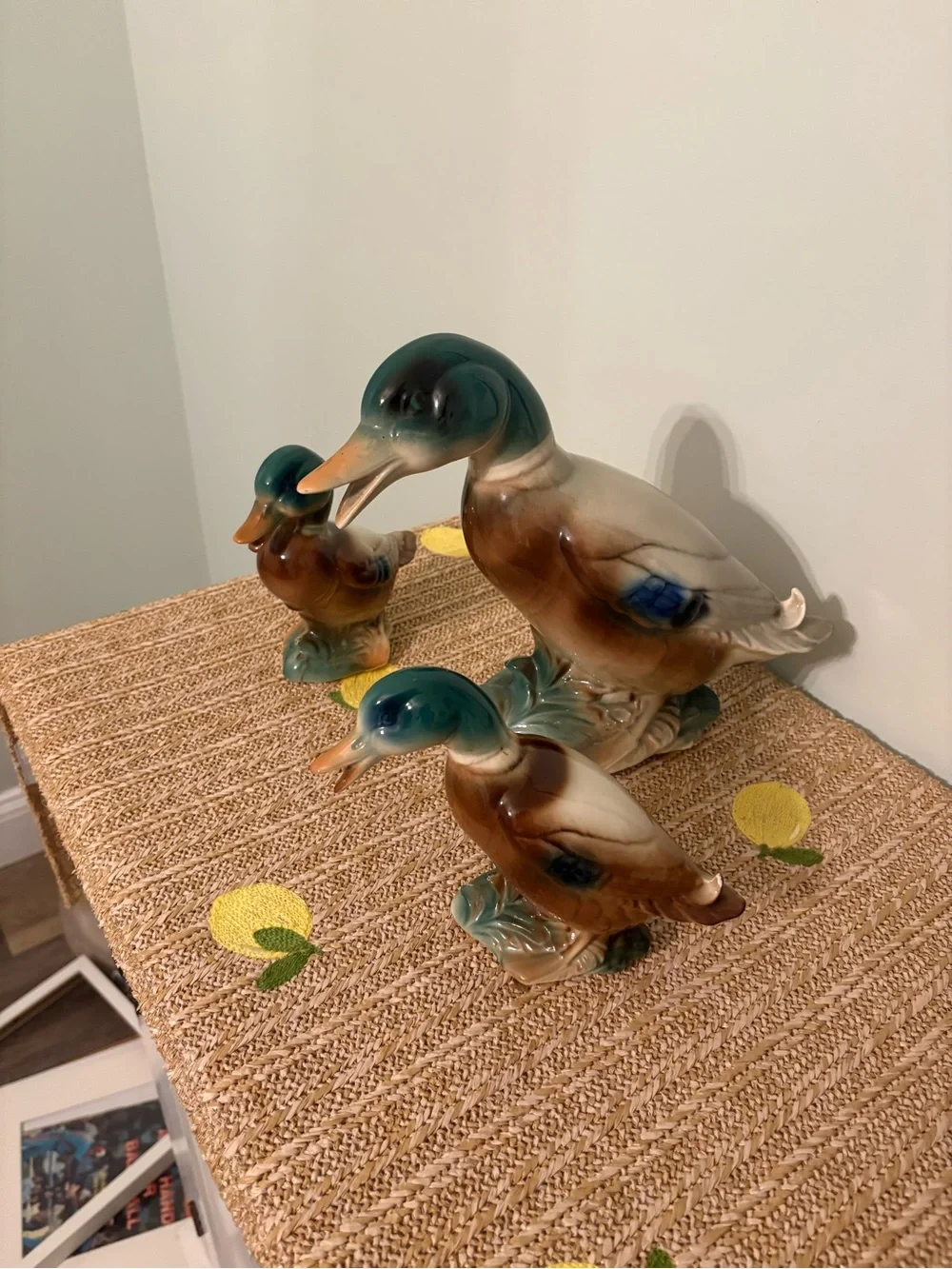 Vintage Porcelain Mallard Duck Family Figurines 3 Pc Set Decoys Parent Ducklings